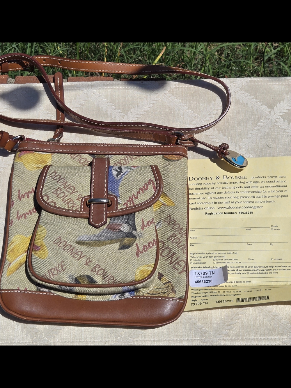 Dooney & Bourke Western Canvas Crossbody with Brown Leather Trim
